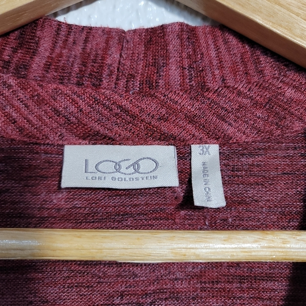 Logo Asymmetrical Lagenlook Mixed Media Cardigan Jacket size 3X Maroon - Picture 5 of 10